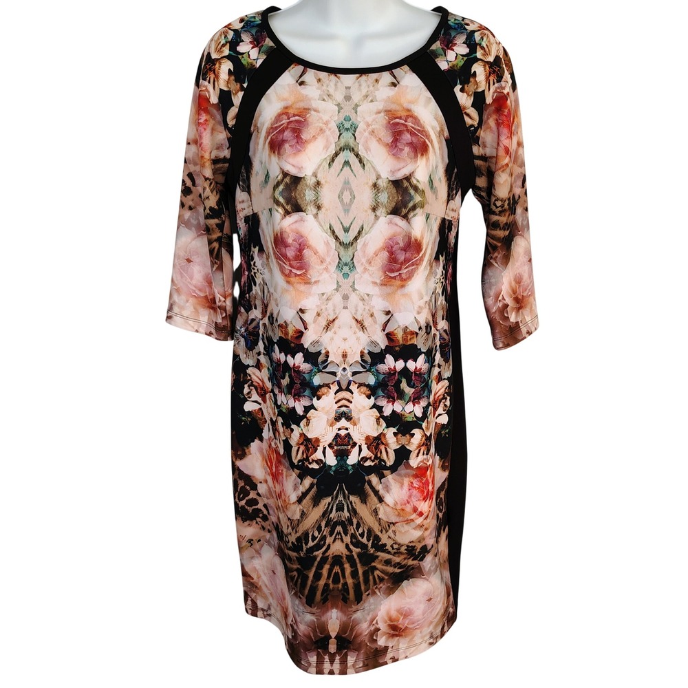 Chris McLaughlin Floral Leopard Print‎ Sheath Dress Black Pink Size 6 watercolor